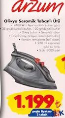 ARZUM OLİVYA SERAMİK TABANLI ÜTÜ fiyat ve kampanya bilgisi
